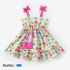 Sweet and lovely Peppa Pig floral dress for your toddler girl to wear on any occasion.
* Product features: a floral design with Peppa Pig character print.
* Fabric characteristics: soft, stretchy, and wrinkle-resistant.
* Piece of product: one dress.
* Neckline: round neck.
* Sleeves: sleeveless.
* Style: sweet and lovely.
* Fit: true to size. Pig Character, Peppa Pig, Toddler Girls, Print Fabric, Floral Dress, Toddler Girl, Product Features, Sleeveless Dress, Floral Design