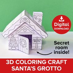 a small paper house with the text secret room inside santa's grottoo