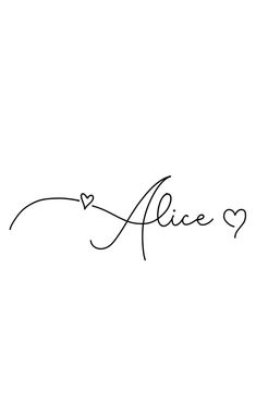 the word alice written in cursive writing on a white background with a heart