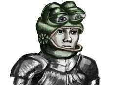 a drawing of a man wearing a green helmet