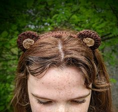 Adjustable, one size fits all Bear Headband with cute bear ears! Fits adult or child. Handmade with 100% cotton. It ties with strings to fit your head size. Other animal ears also available in shop Bear Ear Headband, Bear Ears Headband, Eli Core, Bear Headband, Fox Purse, Woodland Party Theme, Button Nose, Ear Party, Crochet Things