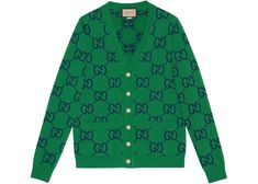 Gucci Cardigan, Active Wear Dresses, Gucci Sweater, Gg Logo, Green Cardigan, Pink Cardigan, Cardigan Fashion, Mens Green, Wool Cardigan