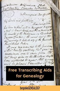 an old book with the title free transcribing aids for genealoy