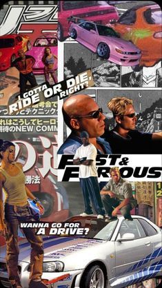 an advertisement for the fast and the furious movie with some pictures on it, including a car