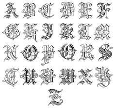 an old english alphabet with different letters and numbers