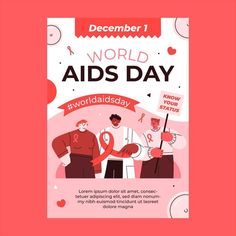 a poster for world aids day with people in red and white colors on a pink background