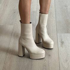 Tony Bianco Cream Platform Boots. Amazing Condition, Only Worn Once. Super Comfortable. Beige Chunky Platform Heels With Round Toe, Beige Leather Chunky Platform Heels, Chic Chunky Platform Boots With Round Toe, Spring Platform Heeled Boots With Round Toe, Chic Boots With Sculpted Heel And Round Toe, Chic Closed Toe Platform Boots With Chunky Platform, Cream Platform Boots With Round Toe, Spring Platform Heeled Boots With Closed Toe, Spring Closed Toe Platform Heeled Boots