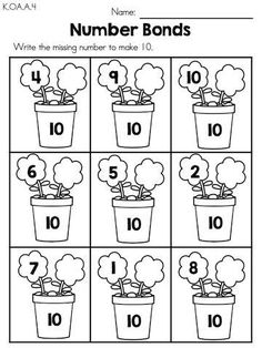 the number bonds worksheet for numbers to 10