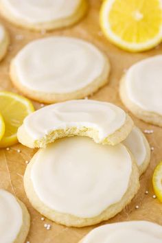 lemon cookies with frosting and sliced lemons