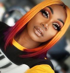 Orange And Red Hair, Ladies Pictures, Teens Hairstyles, Celebrity Short Hair, Brazilian Straight Human Hair, Ladies Hair, Perfect Face, Brazilian Straight Hair, Frontal Hairstyles