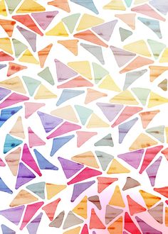 colorful watercolor triangles on white background