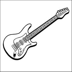 a black and white drawing of an electric guitar with fretboard on it's neck