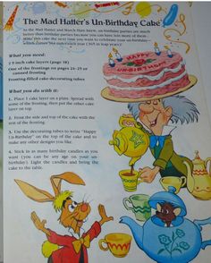 the mad hatter's un - birthday cake book is open to reveal information