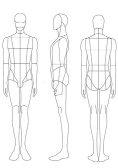 the front and back view of a male mannequin's body, with different angles