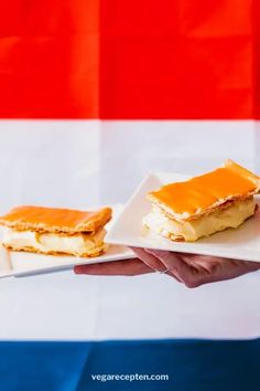 two desserts on plates in front of an american flag