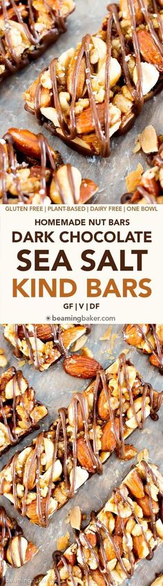 chocolate sea salt kind bars with almonds and drizzled in the middle