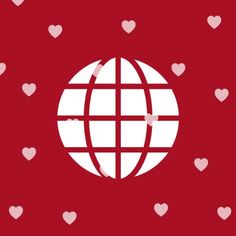 a red background with hearts surrounding the globe