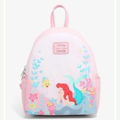 Super Cute New With Tags, Disney Ariel, Mini Backpack Ariel Under The Sea, Mermaid Backpack, Mermaid Bag, Ariel And Flounder, Disney The Little Mermaid, Sequin Backpack, Mermaid Shell, Mermaid Under The Sea, Loungefly Bag