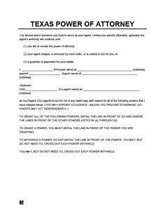 the texas power of attorney form is shown