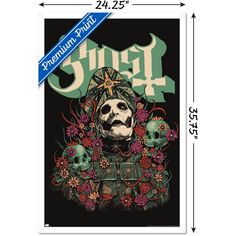 an image of a poster with skulls and flowers on it, in the shape of a skull