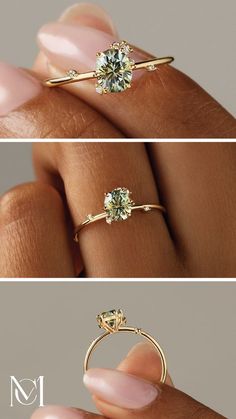 two different views of a woman's engagement ring