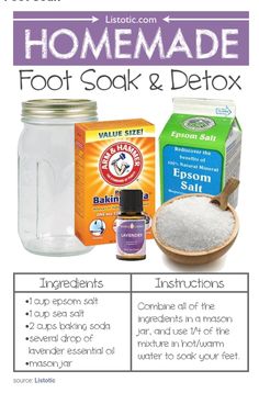 Foot soak Homemade Foot Soaks, Foot Detox Soak, Diy Foot Soak, Foot Soaks, Detox Tips, Homemade Products, Foot Soak, Body Detox, Diy Health