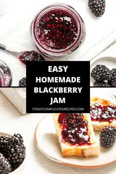 homemade blackberry jam in a jar and on a plate