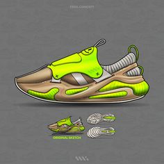 an illustration of a sneaker with neon green accents