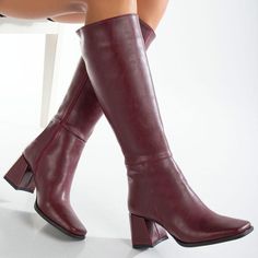 BURGUNDY KNEE HIGH BOOTS - BRICK RED BOOTS - BURGUNDY RED KNEE HIGH BOOTS Looking for Burgundy Knee High Boots? Our Burgundy Red Boots are one-of-a-kind, durable, and constructed using high-quality materials. * Embrace the upcoming winter season with confidence, as these burgundy matt knee high boots offer both style and warmth. The 2.75-inch (7 cm) block heel and the square toe add style to your look while providing a comfortable and stable stride.  * The overall Height from the heel base to the top edge of these Tall Boots is around 17.7 inches / 45 cm. These handmade boots are designed to fit true to size, so we recommend ordering your regular size. For assistance with sizing, feel free to contact us. We take great care and craftsmanship in handcrafting each pair of Wedding Shoes, High Red Riding Boots, Burgundy Ankle-high Heeled Boots For Winter, Winter Burgundy Ankle-high Heeled Boots, Burgundy High Heel Boots Medium Width, Winter Knee-high Burgundy Boots, Burgundy Ankle-high Medium Width Boots, Burgundy Knee-high Winter Boots, Burgundy Knee-high Boots For Winter, Tall Red Boots