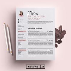 a professional resume template on a pink background with pencils and paper next to it