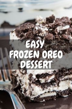 a piece of frozen oreo dessert sitting on top of a plate next to a fork