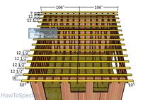 a wooden structure with measurements for the roof and side walls, showing how to build it