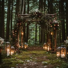 Moody Forest Wedding Ideas: A Dreamy Guide + Tips for Your Big Day - Yeah Weddings Moody Wedding Venue Decor, Fairytale Forest Wedding Theme, Midsommer Theme Wedding, Fall Twilight Wedding, Moody Earthy Wedding, Oak Tree Wedding Decorations, Mossy Forest Wedding, Mystical Forest Wedding Theme, Faerie Wedding Aesthetic