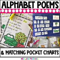 the alphabet poem and matching pocket chart for children to practice their letter sounds with pictures