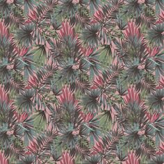 an abstract floral pattern in pink, green and blue