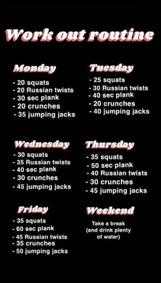 the workout routine for women is shown in red and black, with text that reads work out