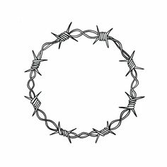 a black and white drawing of barbed wire in the shape of a circle on a white background