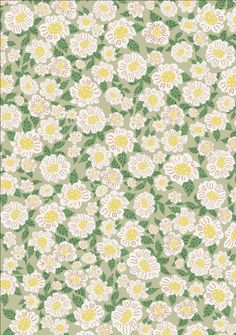 a green and yellow floral pattern with white daisies on the bottom, in shades of light green