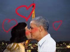 obama and his wife kissing in front of the eiffel tower