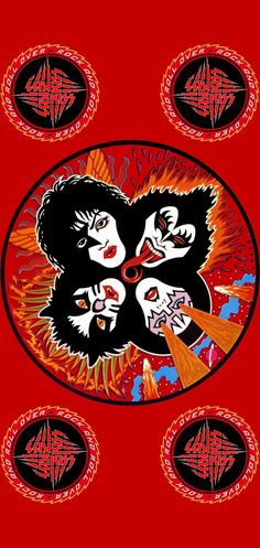 an image of the kiss band on a red background