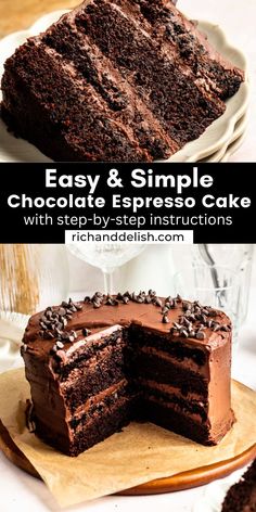 chocolate cake with chocolate frosting cut in half