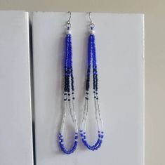 Pearl and Star Native Beaded Shoulder Duster Loop Earrings - Etsy Adjustable Long Drop Beaded Earrings With Dangling Beads, Long Drop Beaded Earrings, Crescent Earrings, Saint Paul Mn, Handmade Earrings Beaded, Loop Earrings, Blue Pearl, Saint Paul, Earrings Etsy