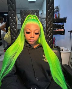 Lime Green Wig Install, Send Nut Videos With Sound On, Green Wig Install, Lime Green Wig, Hair Tease, Green Wigs, Neon Green Hair, Glamour Hair