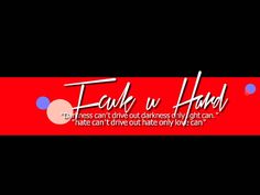 a red and black banner with the words faith in hand