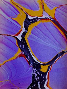 an abstract painting with yellow and purple colors