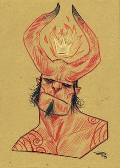 a drawing of a man with horns on his head