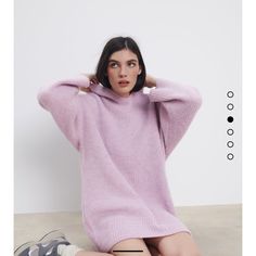 New Zara Dress Casual Pink Sweater Dress For Fall, Oversized Cozy Dress For Spring, Casual Pink Mini Dress For Winter, Cozy Pink Sweater Dress For Fall, Casual Purple Winter Dresses, Casual Pink Winter Dresses, Casual Pink Fall Dress, Oversized Hooded Winter Dress, Winter Pink Oversized Dress