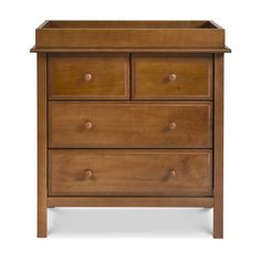 a wooden dresser with two drawers and one drawer on the bottom shelf, against a white background