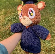 Kanye west bear with a graduation cap Graduation Bear Kanye, Graduation Kanye West, Kanye Bear, Kanye West Graduation Bear, Kanye West Bear, Kanye West Wallpaper, Graduation Bear, Knitting Toys, Crochet Eyes