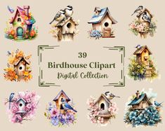 the birdhouse clipart digital collection is available for all kinds of birds and flowers